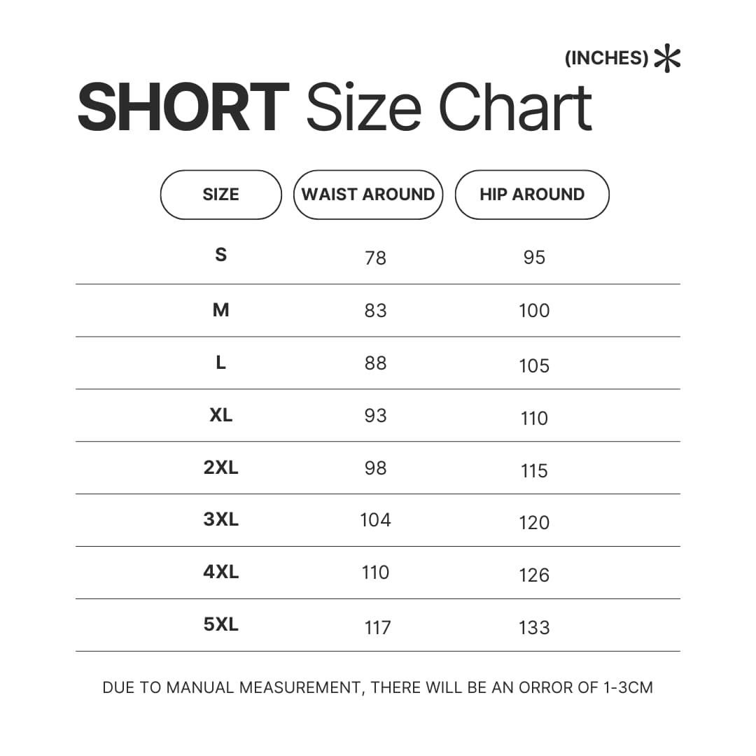 Short Size Chart - Attack On Titan UK Store