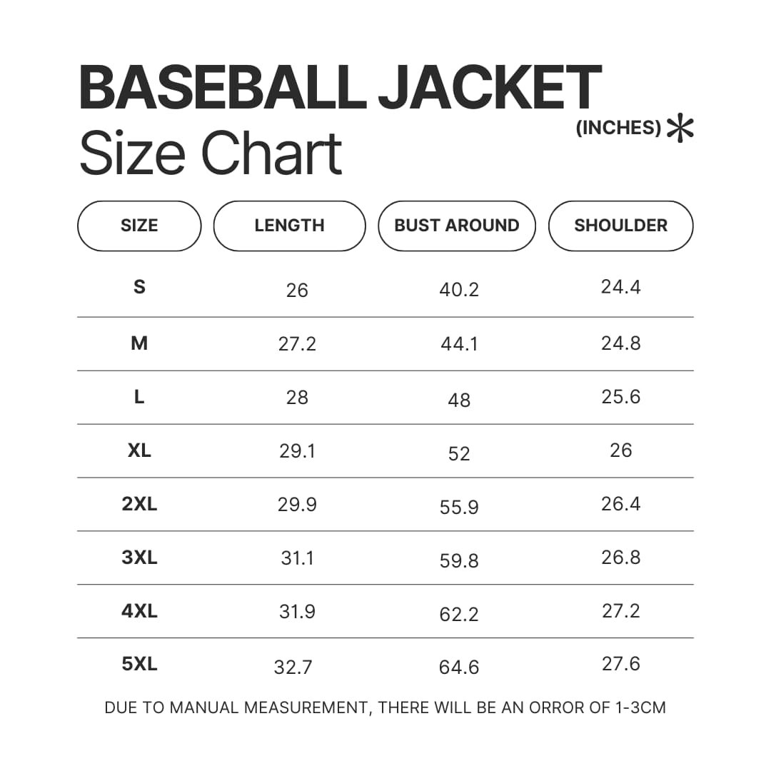 Baseball Jacket Size Chart - Attack On Titan UK Store