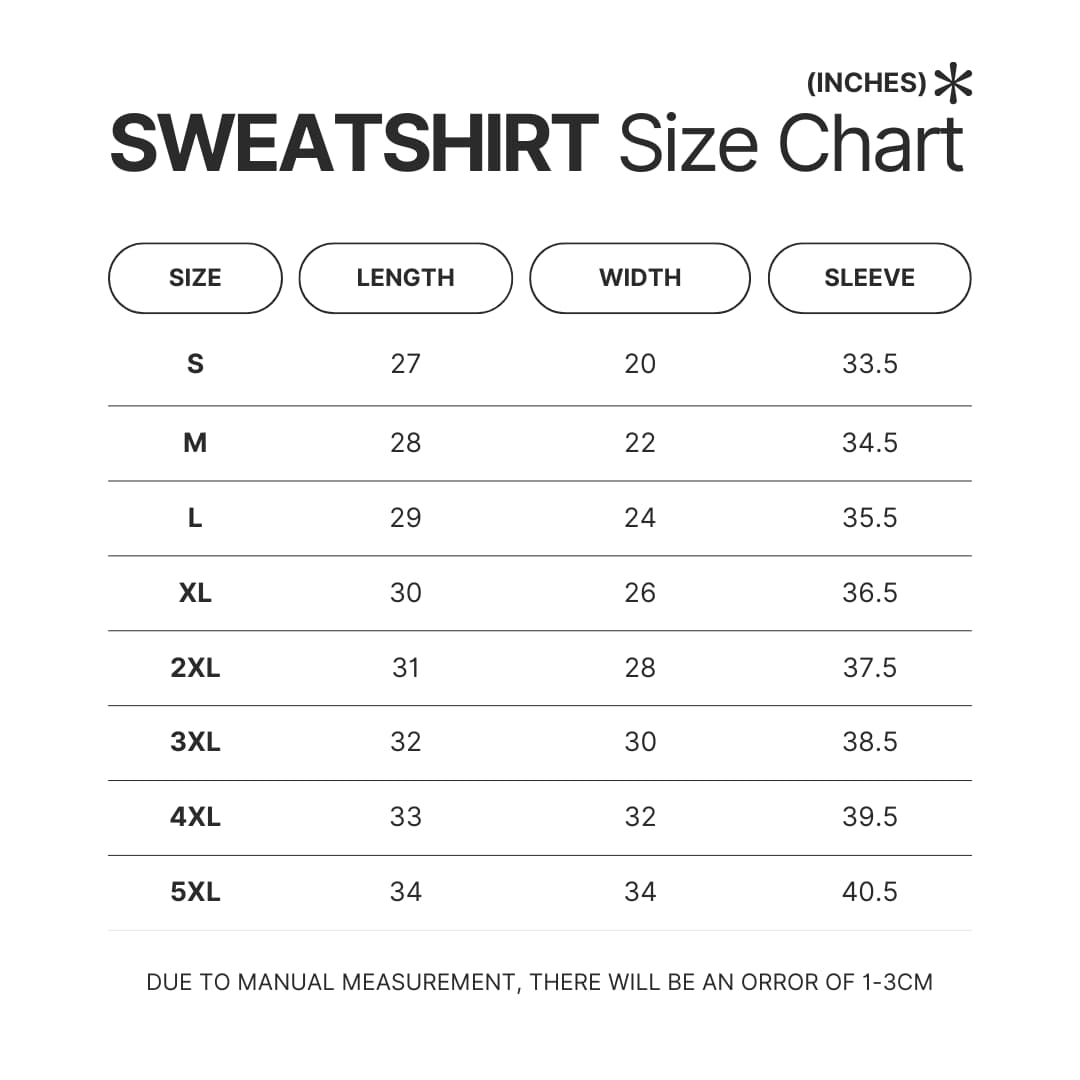 Sweatshirt Size Chart - Attack On Titan UK Store