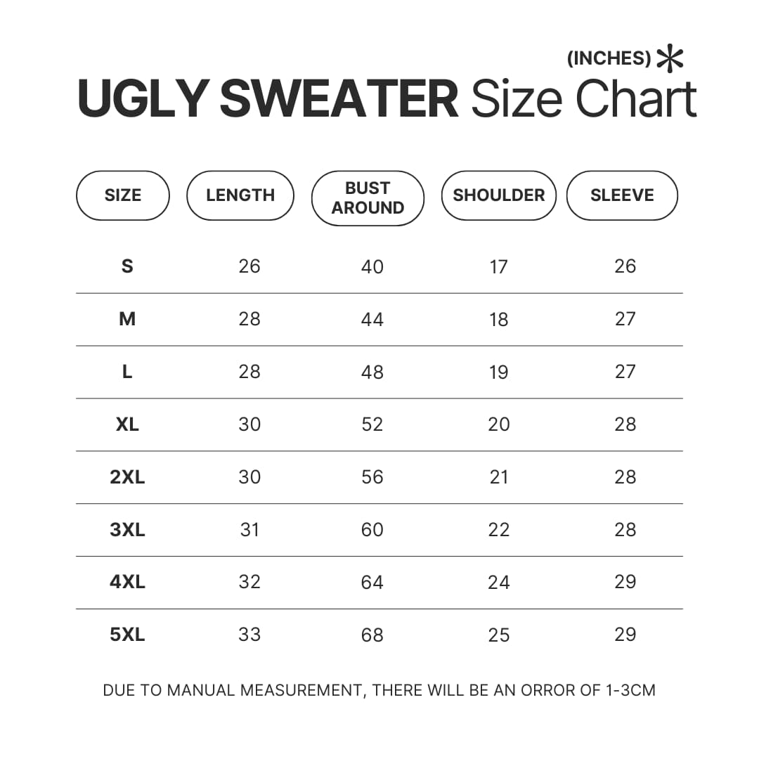 Ugly Sweater Size Chart - Attack On Titan UK Store