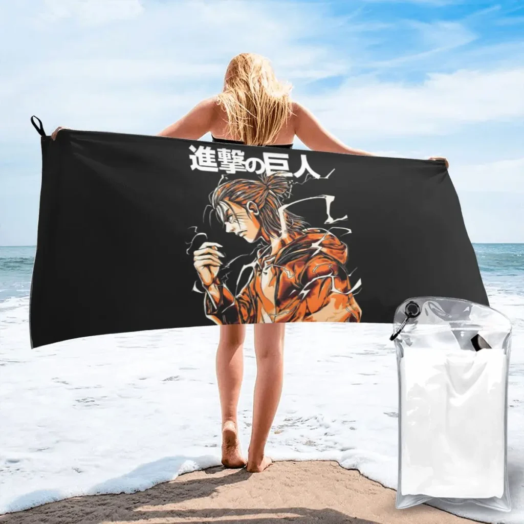 Attack On Titan Eren Yeager Retro Beach Towel