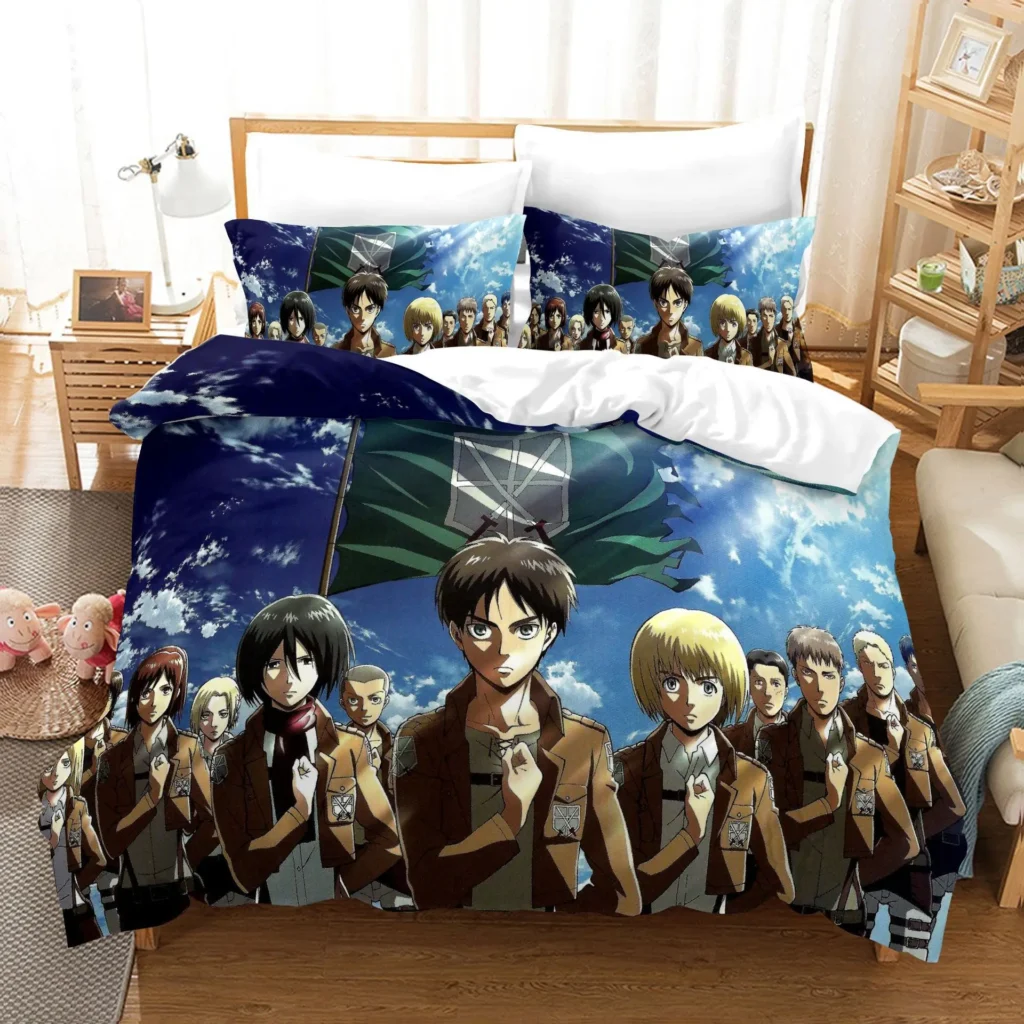 Attack On Titan Characters With Blue Sky Bedding Set
