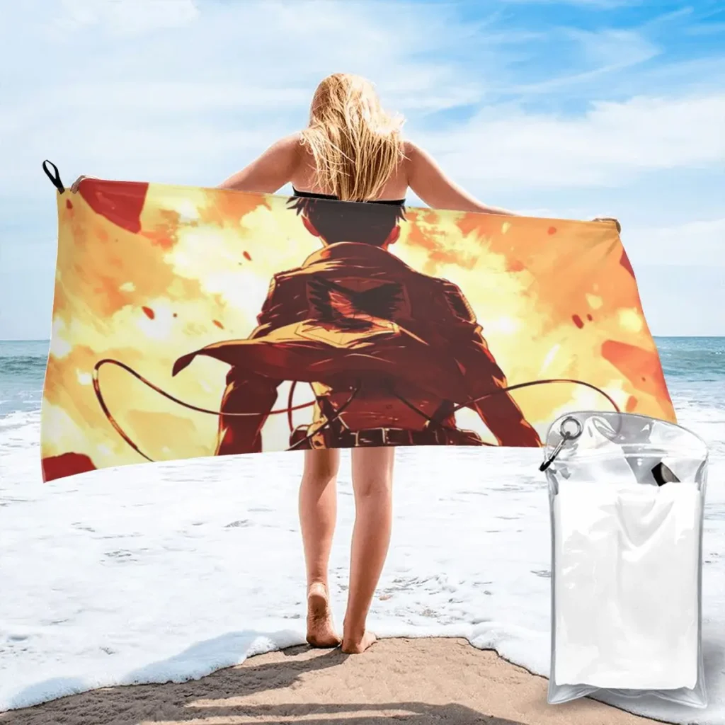 Attack On Titan Fire Style Beach Towel